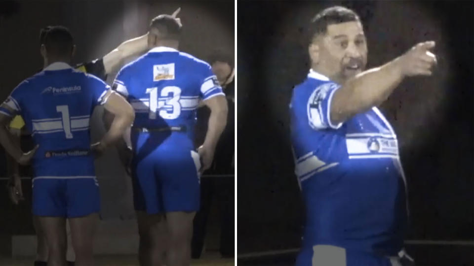 Hopoate is sent off after punching an opponent and making violent threats. Pic: Fox Sports