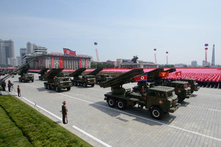 North Korean rocket launchers pass through Kim Il-Sung square during a military parade marking the 60th anniversary of the Korean war armistice, in Pyongyang, on July 27, 2013