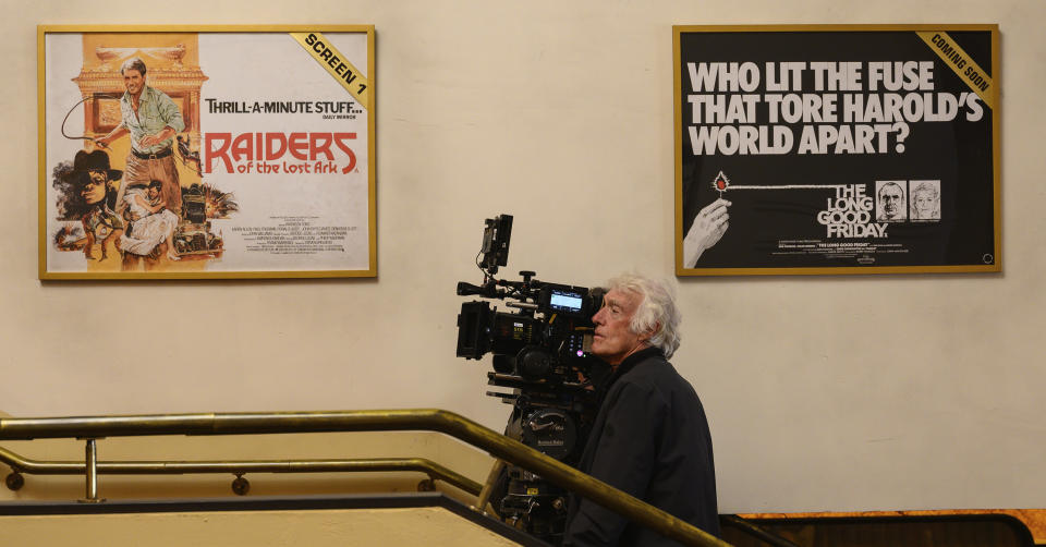 This image released by Searchlight Pictures shows Roger Deakins on the set of "Empire Of Light." (Parisa Taghizadeh/Searchlight Pictures via AP)