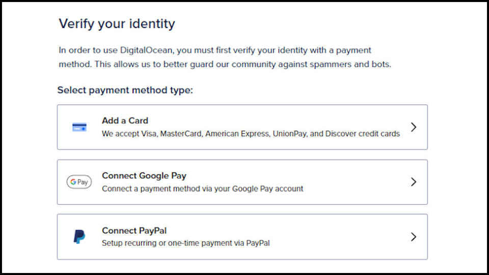 DigitalOcean Payment Details