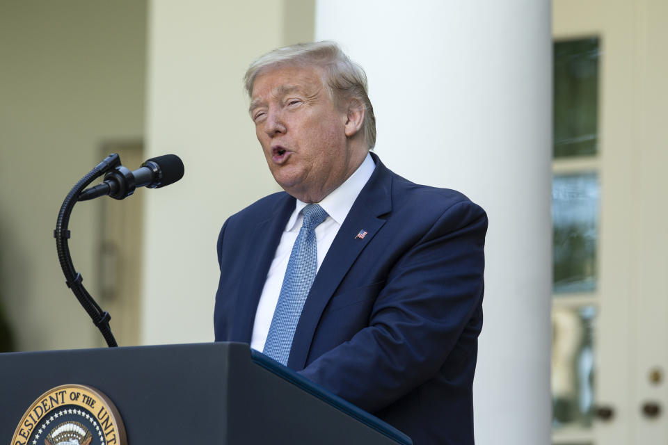 U.S. President Donald Trump speaks during a Presidential Recognition Ceremony in the Rose Garden of the White House in Washington, D.C., U.S., on Friday, May 15, 2020. (Stefani Reynolds/CNP/Bloomberg via Getty images)