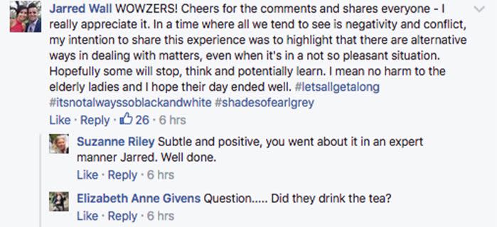 Jarred's reply as the comments flooded in for his post. Image: Facebook.