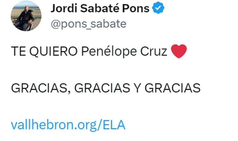 Jordi Sabaté le agradeció a Penélope Cruz el mensaje