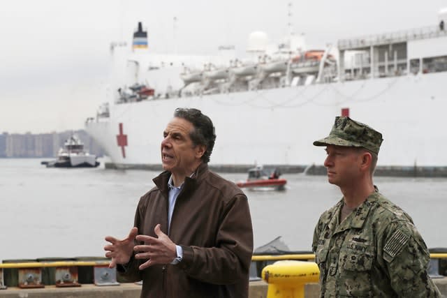 Andrew Cuomo after the arrival of the USNS Comfort