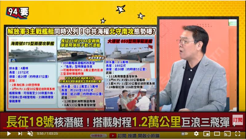 退役海軍上校黃征輝《94要客訴》表示，海南號兩棲突擊艦，國軍用刺針飛彈就足夠反制