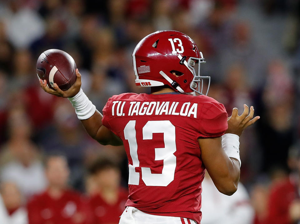 Alabama QB Tua Tagovailoa reportedly will play vs. LSU despite an ankle injury. (Photo by Kevin C. Cox/Getty Images)