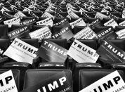 <p>Campaign signs positioned in the stands at a Trump campaign rally April 18, in Buffalo, N.Y. (Photo: Holly Bailey/Yahoo News) </p>