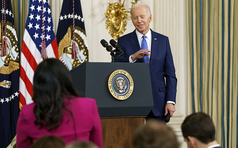 President Biden answers a question about his reelection plans