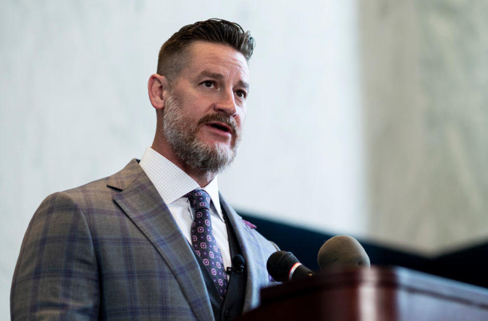 FILE: Rep. Greg Steube, R-Fla., speaks during the Republican Study Committee press conference on the RSCs FY2022 budget proposal in the Rayburn House Office Building on Wednesday, May 19, 2021. / Credit: Bill Clark/CQ-Roll Call, Inc via Getty Images