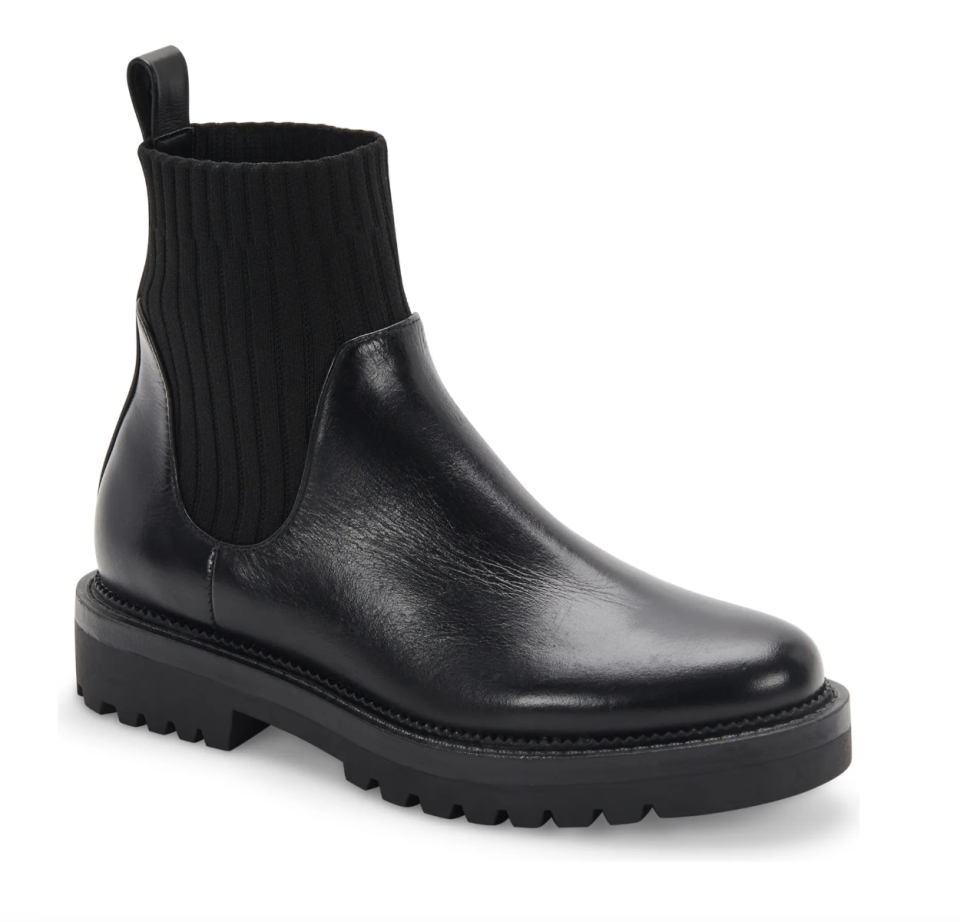 Blondo Hallie Waterproof Boots in black leather with black sock detail (Photo via Nordstrom)