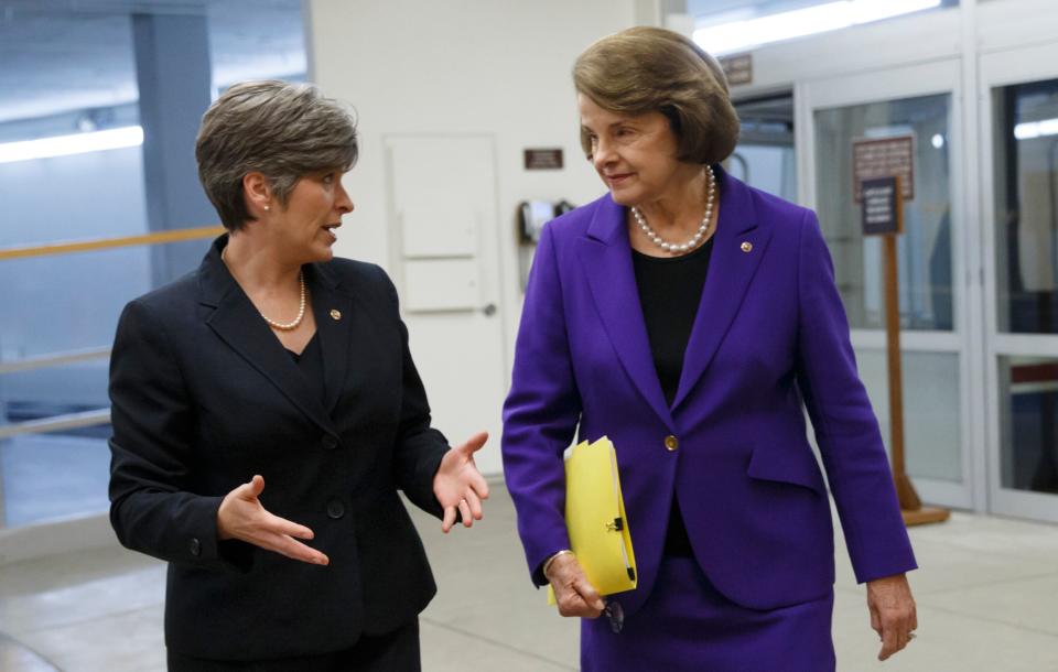 Sens. Joni Ernst (R-Iowa) and Dianne Feinstein (D-Calif.) were trying to find a bipartisan way forward on reauthorizing the Violence Against Women Act. But eight months later, that effort is in the toilet. (Photo: ASSOCIATED PRESS)