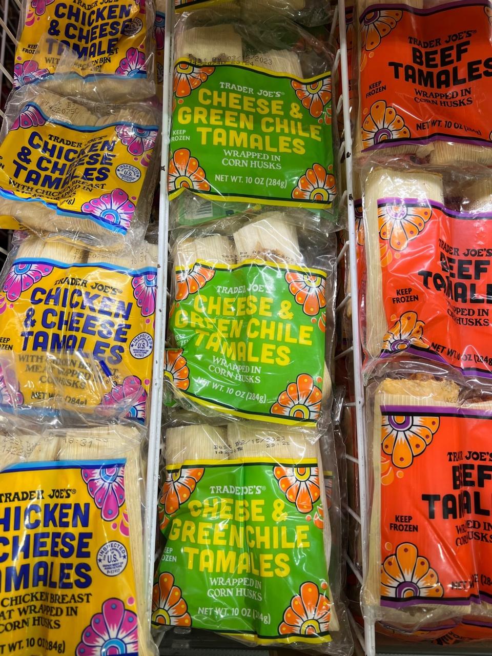 Three types of frozen tamales.