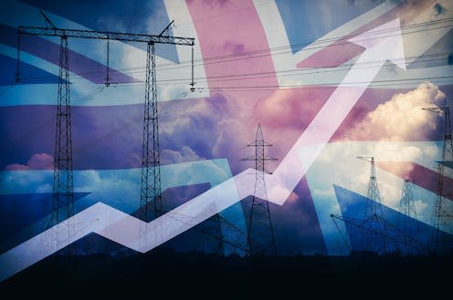 <span class="caption">The UK government is trying to stop spiralling energy costs affecting businesses.</span> <span class="attribution"><a class="link " href="https://www.shutterstock.com/image-photo/rising-arrow-against-uk-flag-power-2198595815" rel="nofollow noopener" target="_blank" data-ylk="slk:Viktollio / Shutterstock;elm:context_link;itc:0;sec:content-canvas">Viktollio / Shutterstock</a></span>