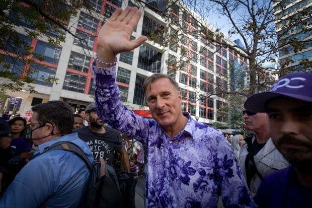 People’s Party of Canada Leader Maxime Bernier takes part in a rally outside the Canadian Broadcasting Centre in Toronto on Sept. 16, 2021. (Evan Mitsui/CBC - image credit)