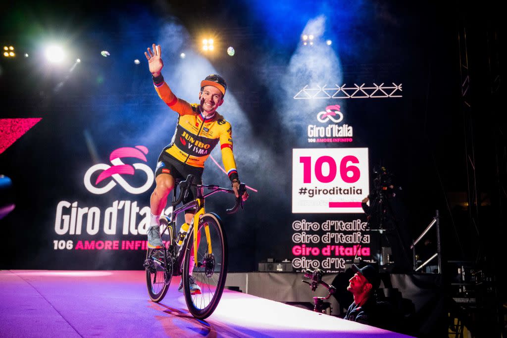  Primoz Roglic greets the crowds at the Giro d'italia team presentation on Thursday 