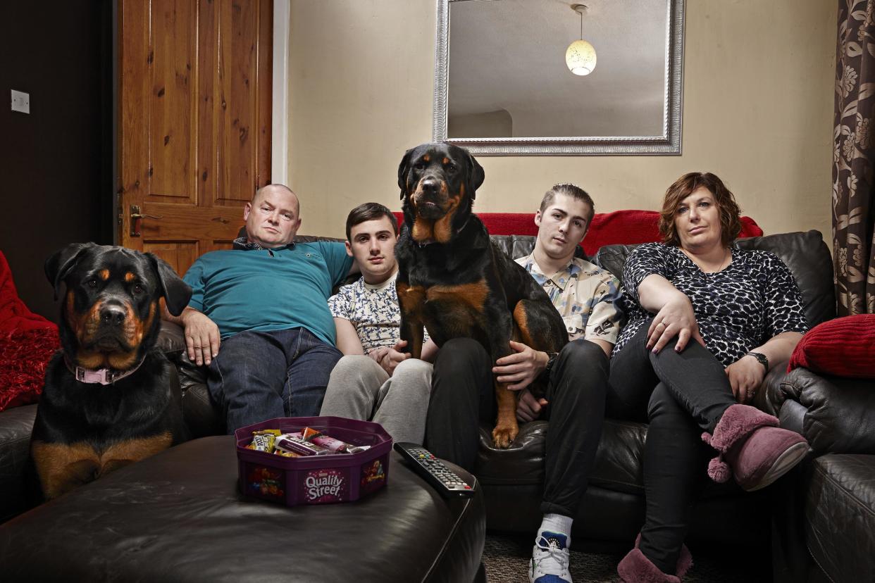 Tom Malone (2nd from right) found fame on Gogglebox with his family. (Channel 4)