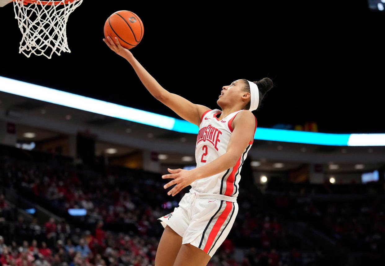 Ohio State forward Taylor Thierry (2) scored a career-high 25 points in Ohio State's 90-67 win at Wisconsin on Wednesday.