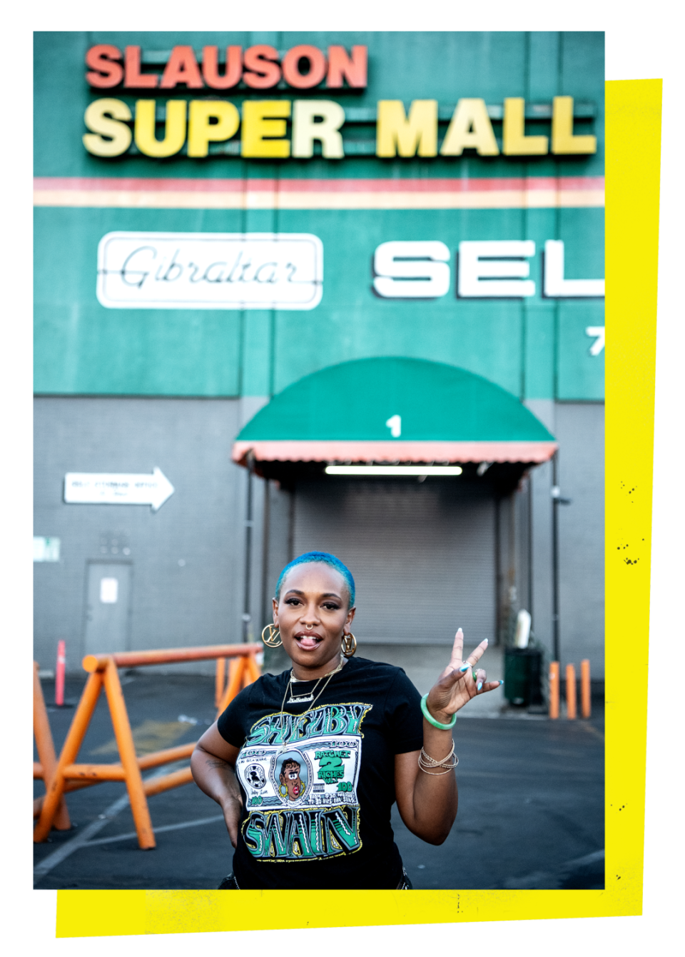 Portrait of celebrity hairstylist Shelby Swain outside the Slauson Super Mall in Los Angeles