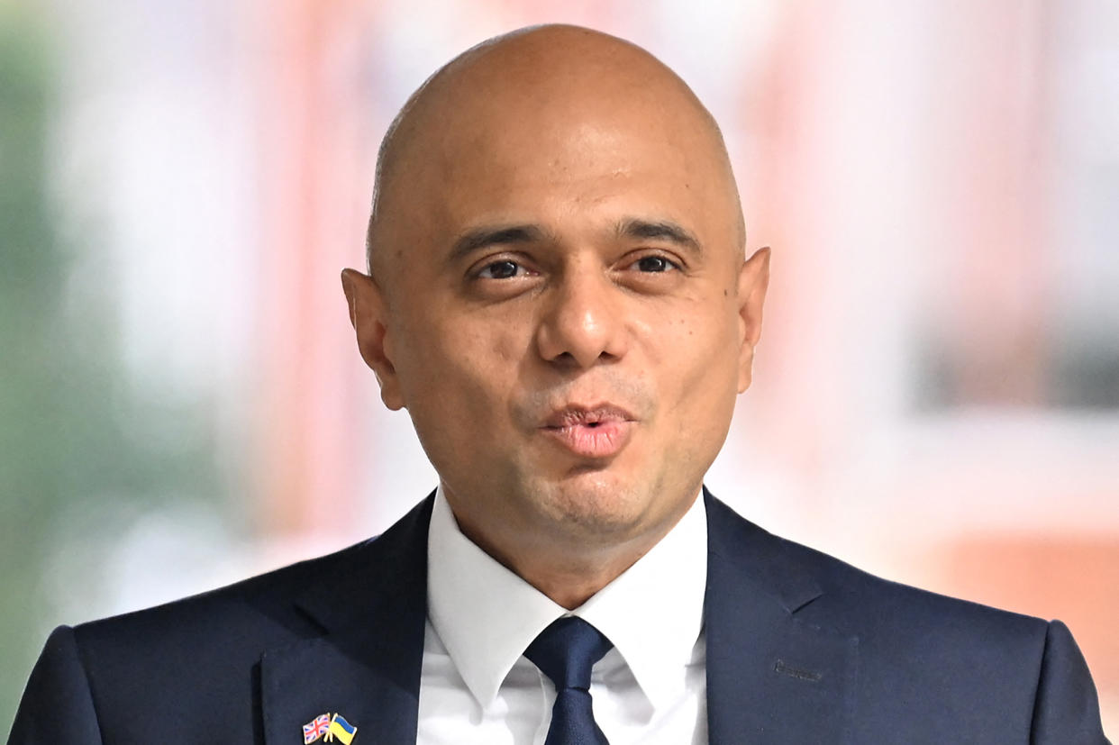 Conservative politician Sajid Javid arrives at the BBC in central London on July 10, 2022, to appear on the BBC's 'Sunday Morning' political television show with journalist Sophie Raworth. - A trio of Conservative heavyweights, including former health ministers Sajid Javid and Jeremy Hunt, late Saturday announced their bids to succeed Prime Minister Boris Johnson, meaning eight contenders have entered the already acrimonious leadership race. (Photo by Justin TALLIS / AFP) (Photo by JUSTIN TALLIS/AFP via Getty Images)