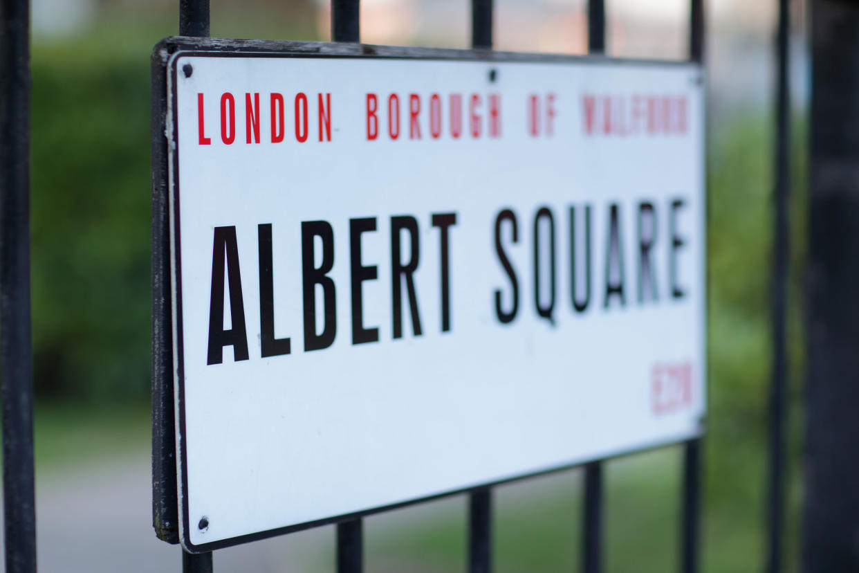  The Albert Square sign on the set of EastEnders. 