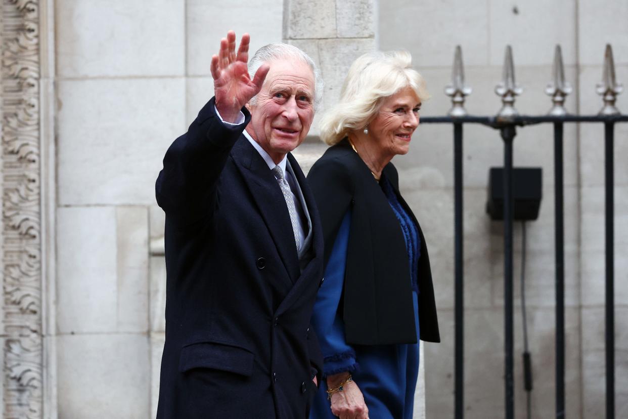 Britain’s King Charles III and Queen Camilla are seen leaving The London Clinic on Jan. 29, 2024. The king received treatment for an enlarged prostate, spending three nights at the London Clinic and visited daily by his wife, Queen Camilla.