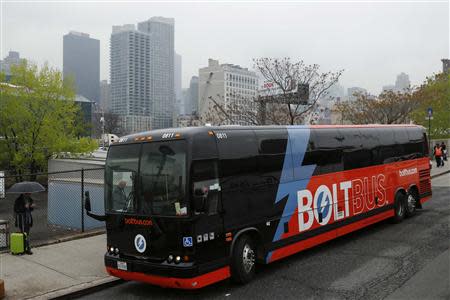 A Boltbus bus arrives in New York City May 8, 2014. REUTERS/Eduardo Munoz