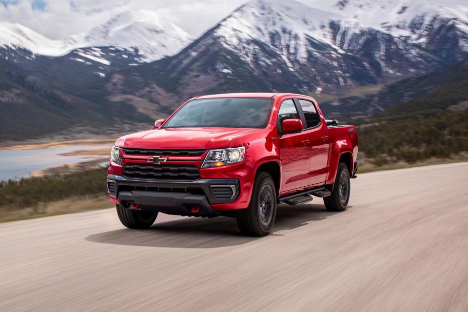 <p>The 2022 Chevrolet Colorado satisfies shoppers who want the versatility of a traditional pickup without the compromise of a full-size truck. While the <a href="https://www.caranddriver.com/chevrolet/silverado-1500" rel="nofollow noopener" target="_blank" data-ylk="slk:half-ton Chevy Silverado 1500;elm:context_link;itc:0;sec:content-canvas" class="link ">half-ton Chevy Silverado 1500</a> offers a family-sized back seat and higher towing capacity, the mid-size Colorado is easier to maneuver and still boasts a notable maximum tow rating of 7700 pounds. Despite its uncouth base engine, the available 308-hp V-6 is responsive and speedy, and the diesel option is thrifty and torquey, producing a sizable 369 pound-feet. The <a href="https://www.caranddriver.com/chevrolet" rel="nofollow noopener" target="_blank" data-ylk="slk:Chevy's;elm:context_link;itc:0;sec:content-canvas" class="link ">Chevy's</a> oil-burning mill is no match for the <a href="https://www.caranddriver.com/jeep/gladiator" rel="nofollow noopener" target="_blank" data-ylk="slk:diesel Jeep Gladiator;elm:context_link;itc:0;sec:content-canvas" class="link ">diesel Jeep Gladiator</a>, but the bow tie is better to drive and matches the <a href="https://www.caranddriver.com/jeep" rel="nofollow noopener" target="_blank" data-ylk="slk:Jeep's;elm:context_link;itc:0;sec:content-canvas" class="link ">Jeep's</a> ruggedness with the hugely capable ZR2 model. The 2022 Colorado's comfy driving position and robust infotainment system are offset by a dearth of driver-assistance tech and its cheap-looking cabin, but those shortcomings should be less offensive to anyone seeking a more conventional truck experience.</p><p><a class="link " href="https://www.caranddriver.com/chevrolet/colorado" rel="nofollow noopener" target="_blank" data-ylk="slk:Review, Pricing, and Specs;elm:context_link;itc:0;sec:content-canvas">Review, Pricing, and Specs</a></p>