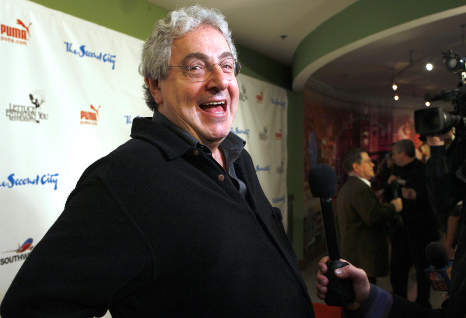 FILE - In this Dec. 12, 2009 file photo, actor and director Harold Ramis laughs as he walks the Red Carpet to celebrate The Second City's 50th anniversary in Chicago. An attorney for Ramis said the actor died Monday morning, Feb. 24, 2014, from complications of autoimmune inflammatory disease. He was 69. Ramis is best known for his roles in the comedies "Ghostbusters" and "Stripes." AP Photo/Jim Prisching)