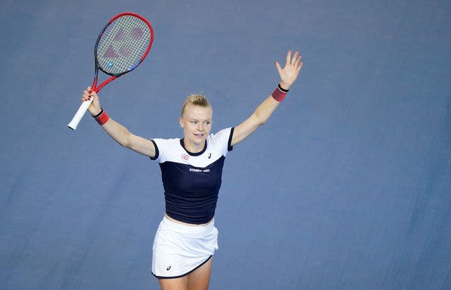 Harriet Dart celebrates winning a point against Caijsa Hennemann