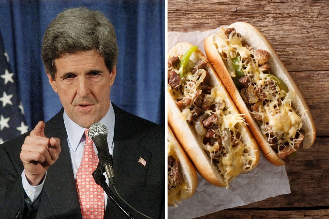 Composite: John Kerry and cheesesteaks