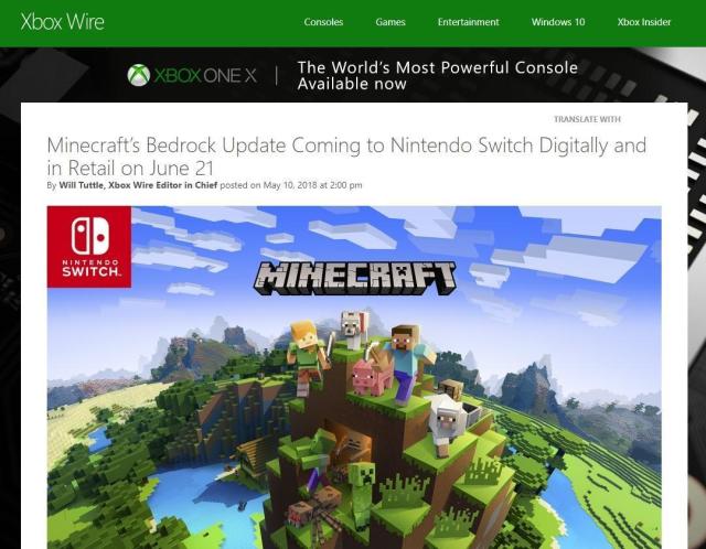 Minecraft's Bedrock Update Coming to Nintendo Switch Digitally and in  Retail on June 21 - Xbox Wire