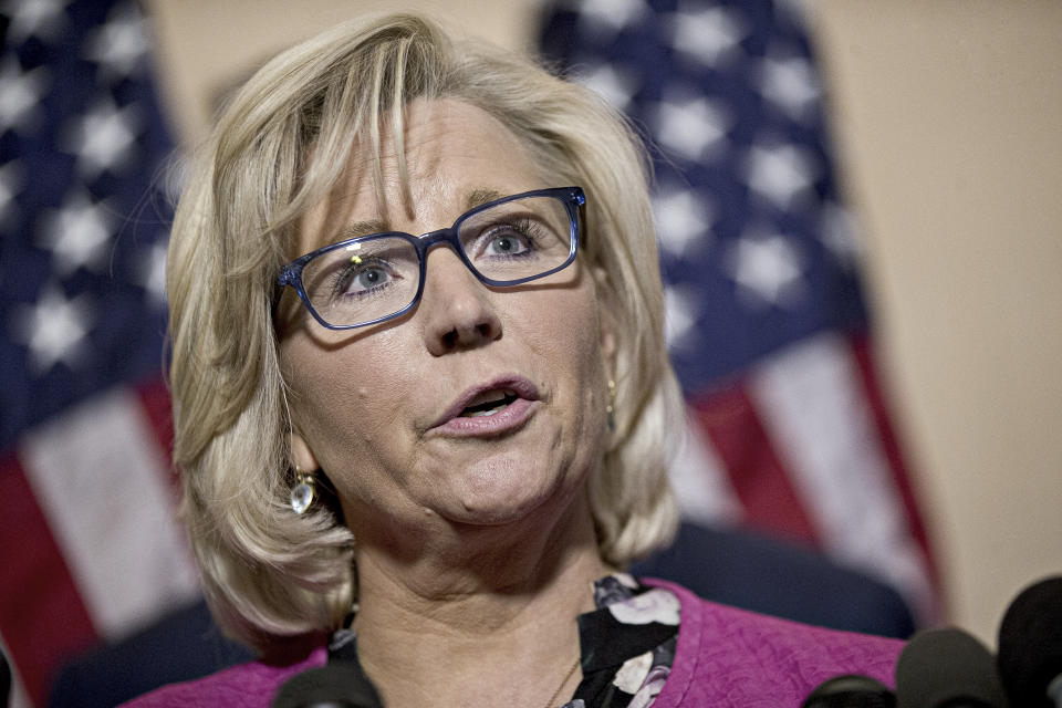 Rep. Liz Cheney speaks during a news conference after a GOP leadership election on Capitol Hill in Washington, D.C. (Photo: Andrew Harrer/Bloomberg via Getty Images)