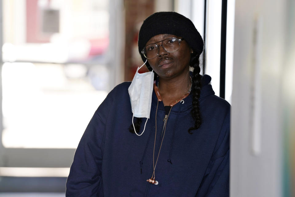 Sheneen McClain, the mother of Elijah McClain, a young man who died after a stop by police in Aurora, Colo., and has spurred investigations of police practices while galvanizing calls for police reforms, is shown in the office of her attorney, Qusair Mohamedbhai, Wednesday, March 3, 2021, in Denver. (AP Photo/David Zalubowski)