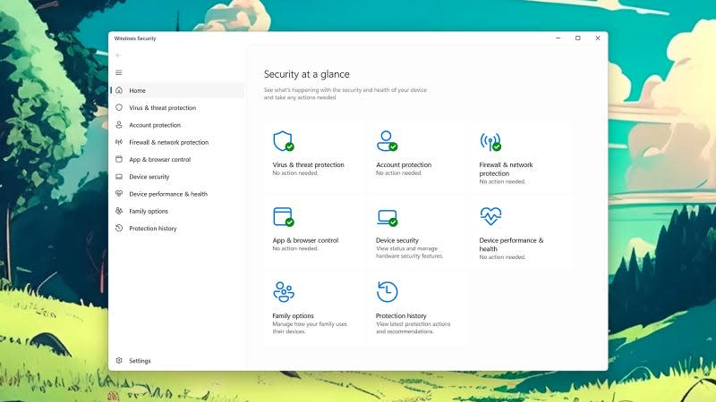 The Windows Security dashboard. - Screenshot: Windows