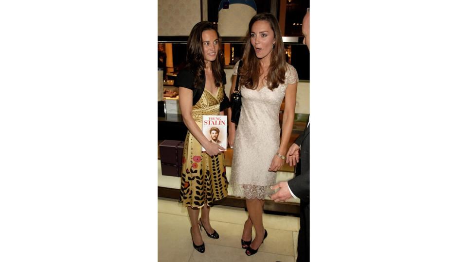 2007, Pippa and Kate Middleton (R) attend the book launch party of The Young Stalin: The Adventurous Early Life Of The Dictator 1878-1917 by Simon Sebag Montefiore, at Asprey May 14, 2007 in London, England.  (Photo by Dave M. Benett/Getty Images)