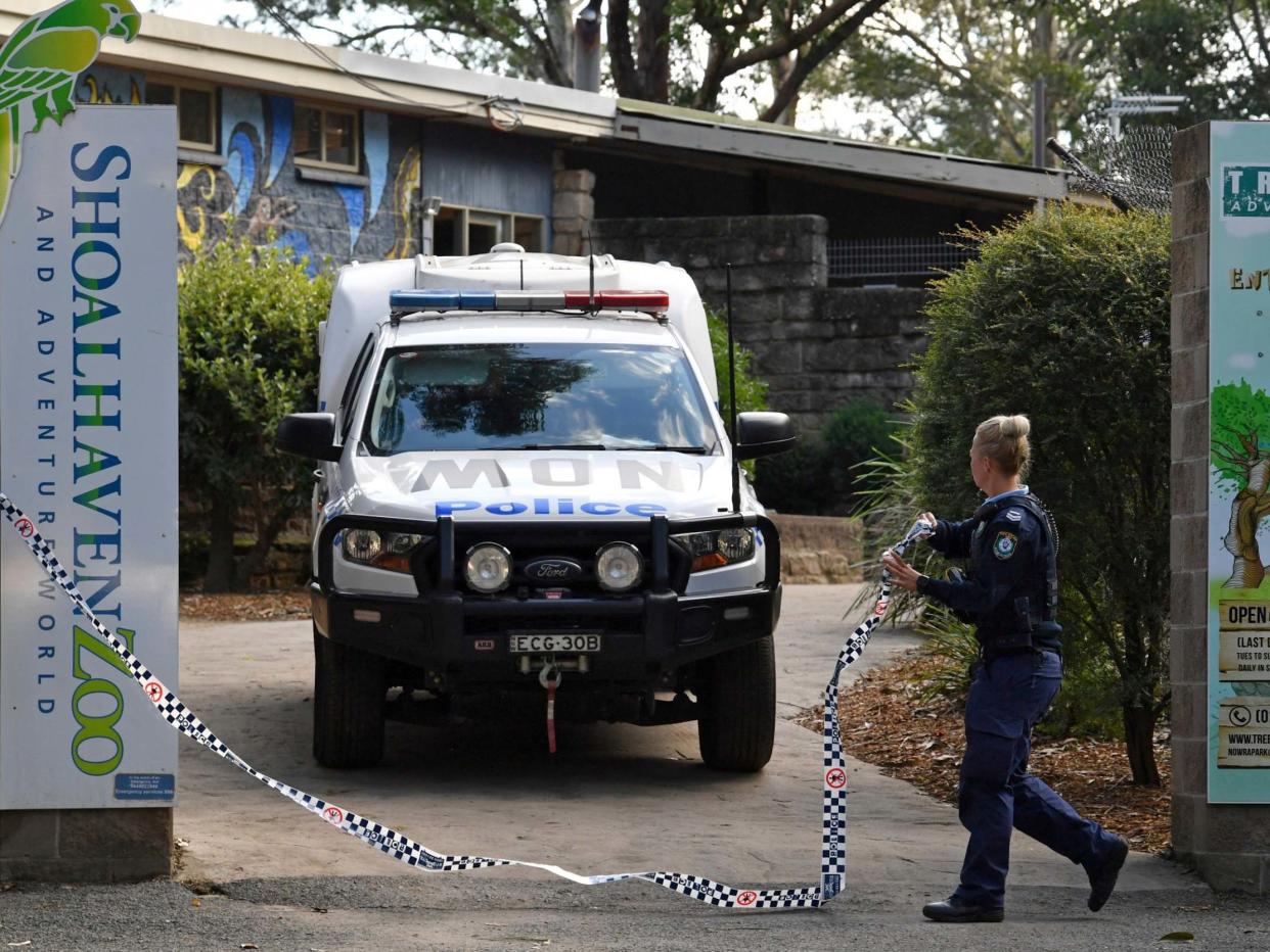 Police work at the Shoalhaven Zoo in Nowra, Australia, Friday, May, 29, 2020, where an animal keeper has been critically injured: AP
