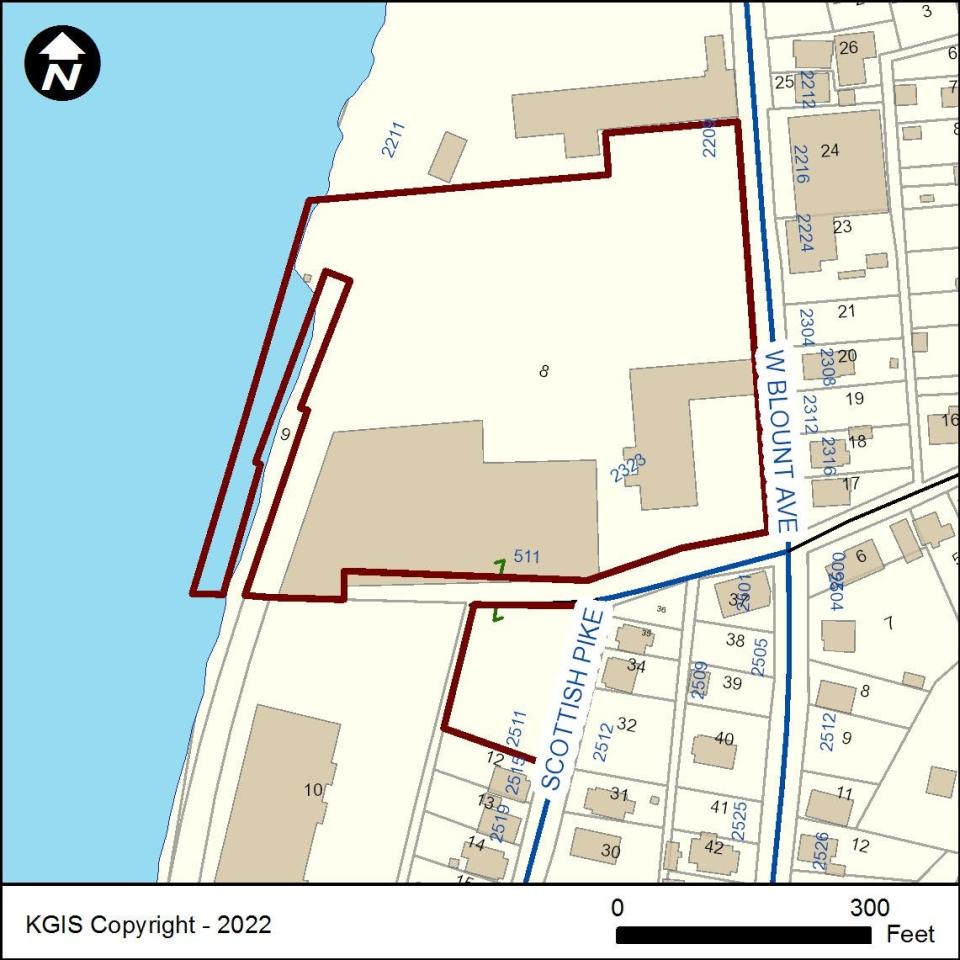 The outlined parcel illustrates 2323 W. Blount Ave., which Knoxville's Community Development Corporation has acquired in partnership with the city and the University of Tennessee at Knoxville.