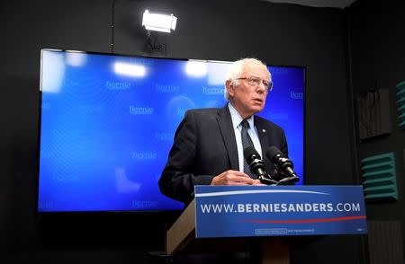 Democratic U.S. Presidential candidate Bernie Sanders prepares to speak for a video to supporters at Polaris Mediaworks in Burlington, Vermont., U.S., June 16, 2016. REUTERS/Matt McClain/Pool