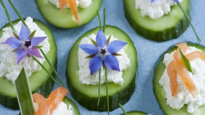 Cucumbers with edible flowers