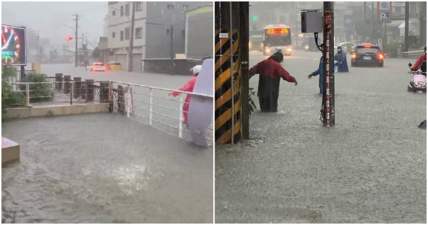 高雄多處淹水。（圖／翻攝自記者爆料網）