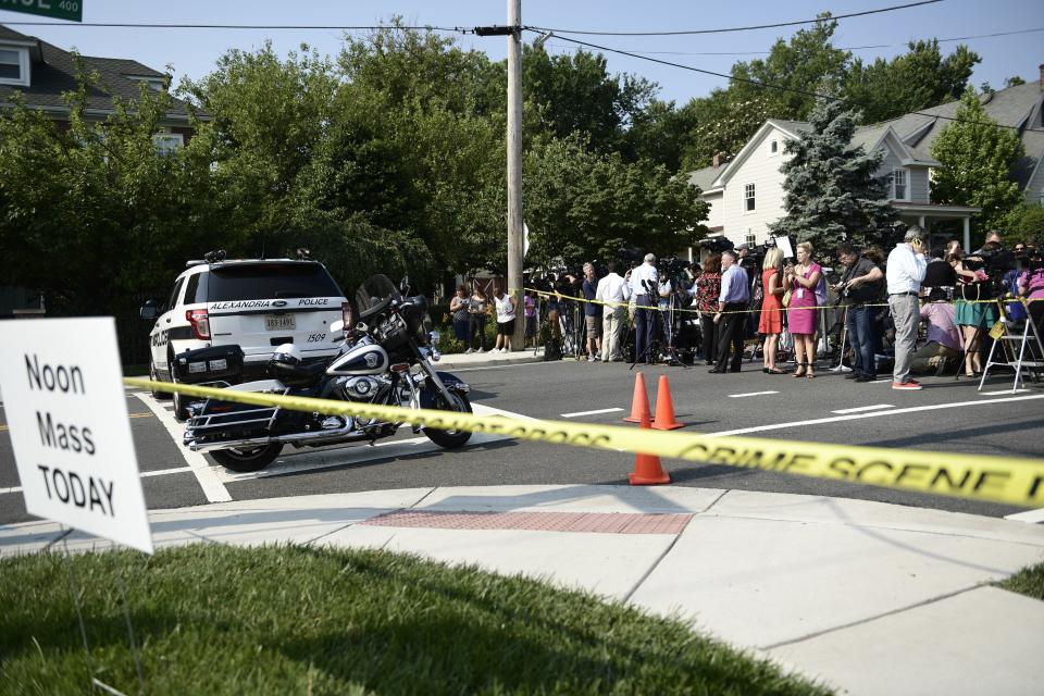 People gather near the scene of&nbsp;the shooting.