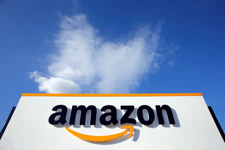 The logo of Amazon is seen at the company logistics centre in Boves, France, August 8, 2018. REUTERS/Pascal Rossignol