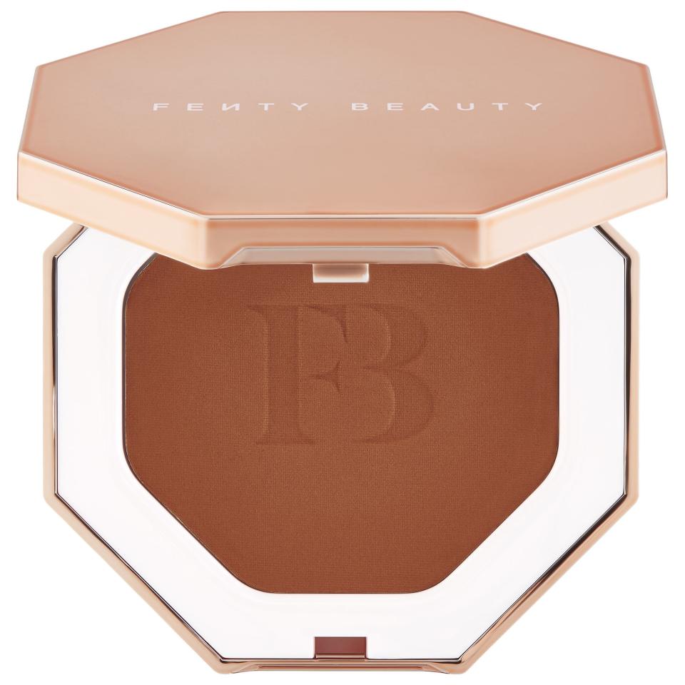 <p><strong>FENTY BEAUTY by Rihanna</strong></p><p>sephora.com</p><p><strong>$34.00</strong></p><p><strong>Key Specs</strong></p><ul><li><strong>Rating:</strong> 4.5-star average from more than 1,030 Sephora reviews</li><li><strong>Shades available:</strong> 9</li><li><strong>Black- and woman-owned:</strong> Yes </li></ul><p>Warm up your complexion with a little help from one of Bad Gal Riri's most popular Fenty Beauty products. Rihanna's bronzer wins <em>major</em> points for having the most impressive shade range with a whopping nine hues to choose from. </p><p>And if you're all about the mattes, then we definitely recommend this bronzer. It has a lightweight feel but a major impact, as it will seriously warm up your complexion. It also subtly sculpts for a fresh and youthful look. </p><p>Given the variety of shades available, oil-free formula, and Sephora reviewers describe it as a must-have bronzer for their pro makeup artist kits and personal cosmetics bags. </p><p>“I can really build the bronzer up, and I love how it gives me just enough warmth without looking too red and blush-like. It’s now my go-to product in my no-makeup look,” says one Sephora reviewer who wears <a href="https://go.redirectingat.com?id=74968X1596630&url=https%3A%2F%2Fwww.sephora.com%2Fproduct%2Fpro-filtr-soft-matte-longwear-foundation-P87985432%3FskuId%3D1925445&sref=https%3A%2F%2Fwww.bestproducts.com%2Fbeauty%2Fg33807456%2Fbronzers-for-dark-skin%2F" rel="nofollow noopener" target="_blank" data-ylk="slk:Fenty Foundation in 420;elm:context_link;itc:0;sec:content-canvas" class="link ">Fenty Foundation in 420</a>.</p>