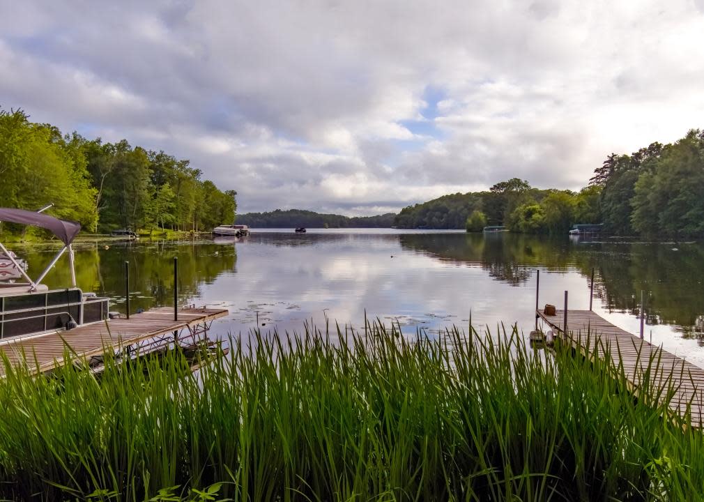 Docks on a lake in Washburn County.