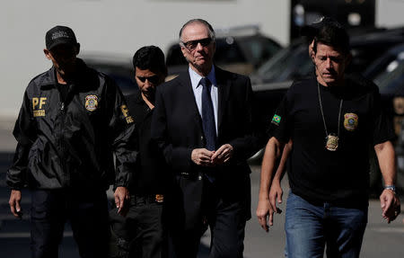 Brazilian Olympic Committee (COB) President Carlos Arthur Nuzman arrives to Federal Police headquarters in Rio de Janeiro, Brazil October 5, 2017. REUTERS/Bruno Kelly