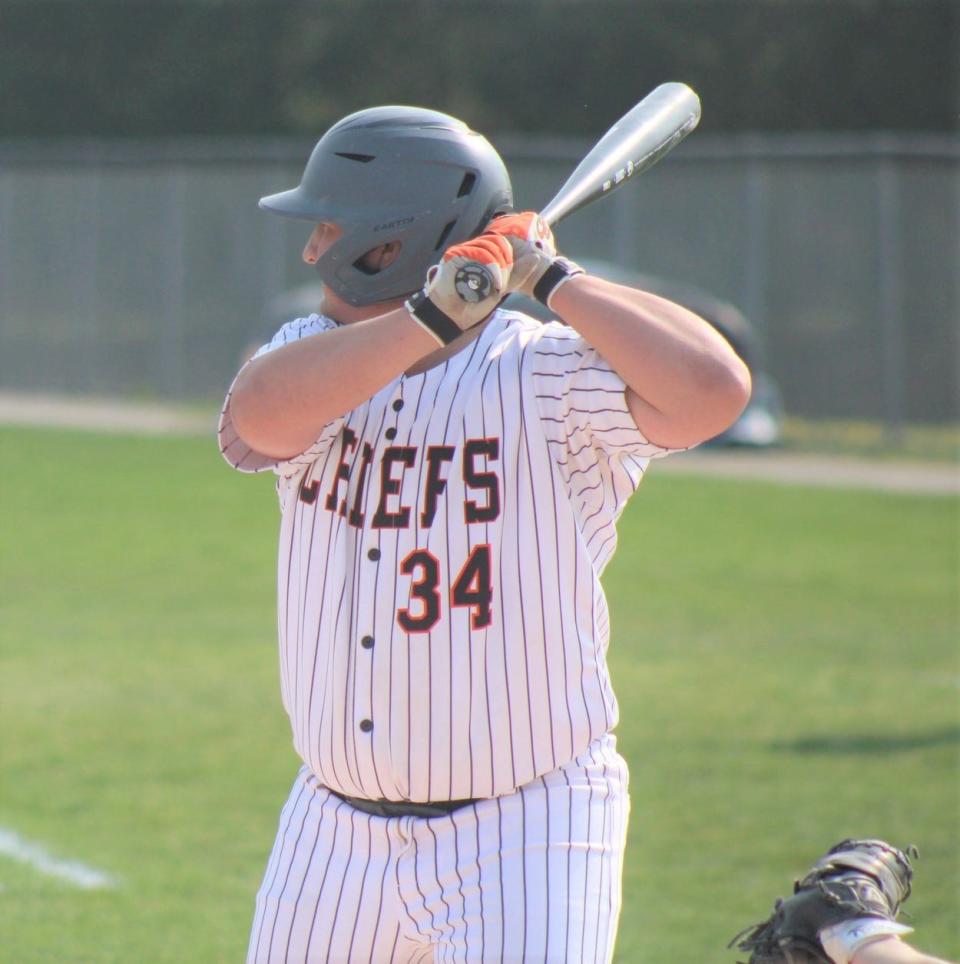 Blake Blaskowski (34) and the Cheboygan baseball team swept Rudyard on the road Thursday.