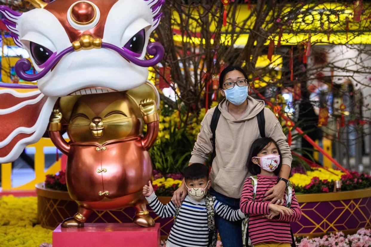 Family members wear face masks in a bid to not catch the virus: AFP via Getty Images