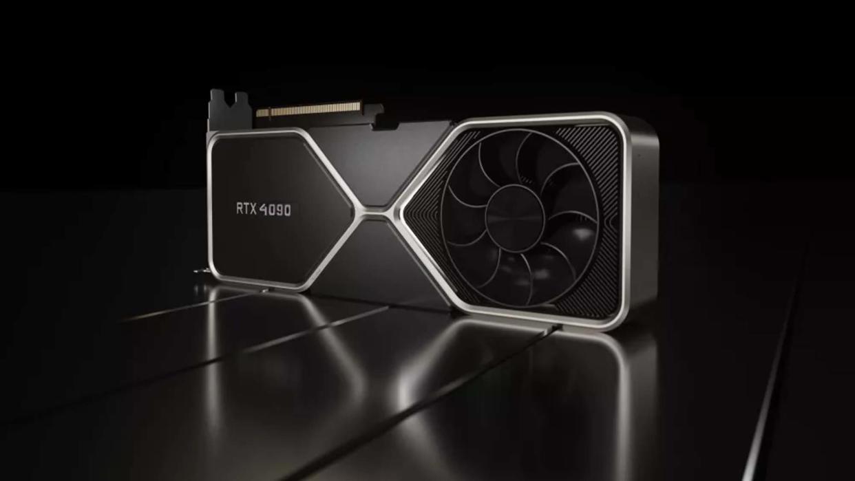 An imagined RTX 4090 against a black background. 