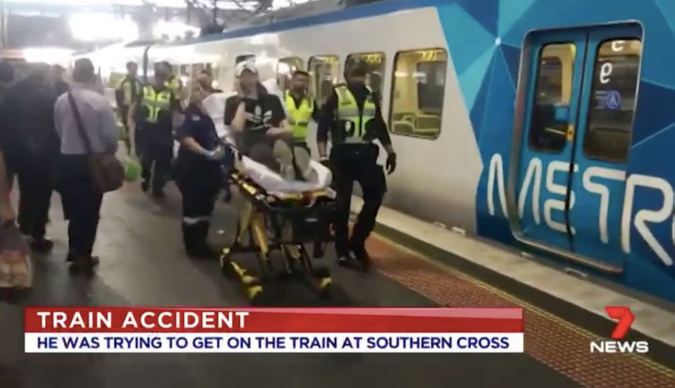 A teenager was pulled along by a train at Southern Cross station in Melbourne. Source: 7 News