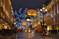 <p>On November 16, London’s most historical Christmas light display will once again turn on. Boasting over 300,000 twinkling LED lights, it’s the largest in the capital. Further details are <a rel="nofollow noopener" href="http://www.regentstreetonline.com/events/christmas-lights-switch-on-2017" target="_blank" data-ylk="slk:still to be announced" class="link rapid-noclick-resp">still to be announced</a> but expect VIP appearances and live entertainment as well as a late-night shopping event. </p>